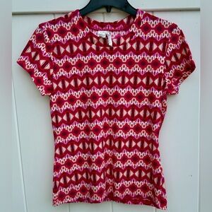 Kenneth Cole Short Sleeve Top With Shades Of Pink & Purple. Size Medium. EUC